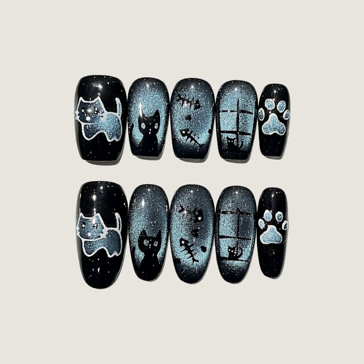Black & Blue Sweet & Cool Cat Press-On Nails