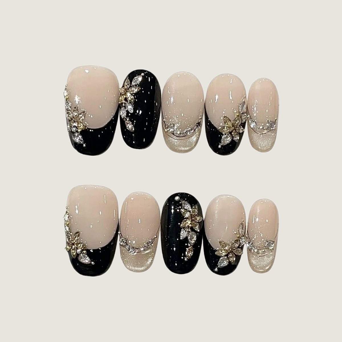 Black Gold Floral Press-On Nails