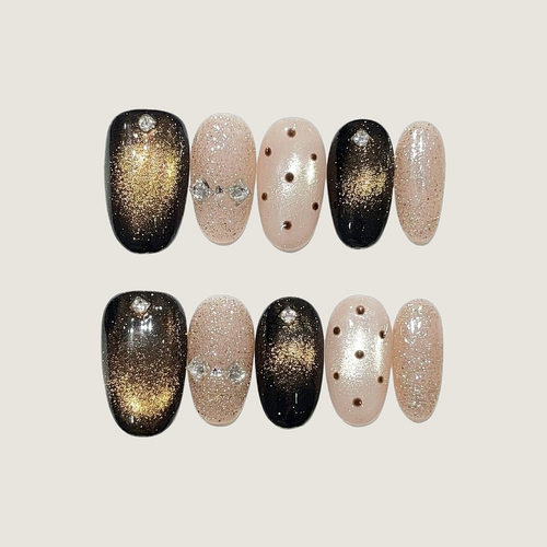 Black Gold Polka Dot Press-On Nails