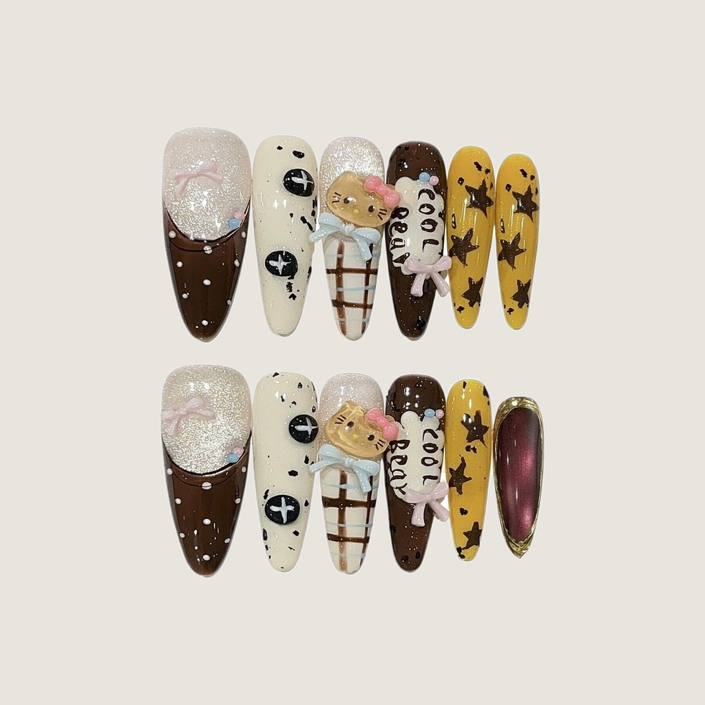 Caramel Kitty Press-On Nails