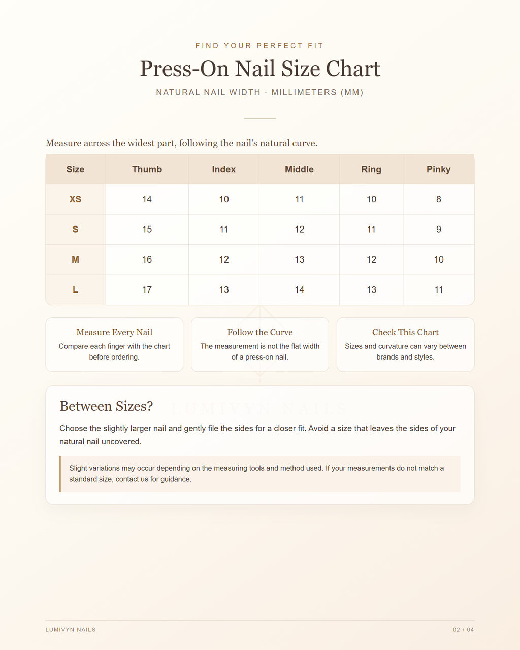 LUMIVYN GUIDE 02 — Press-on nail size chart