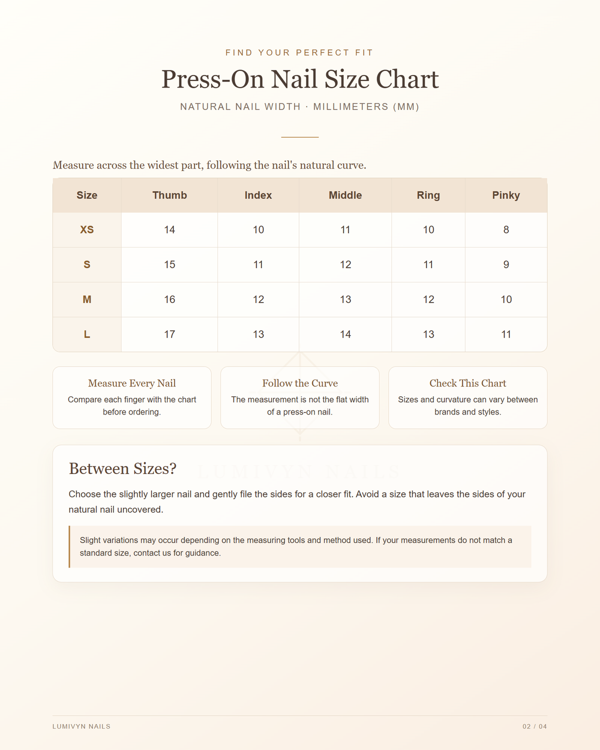 LUMIVYN GUIDE 02 — Press-on nail size chart