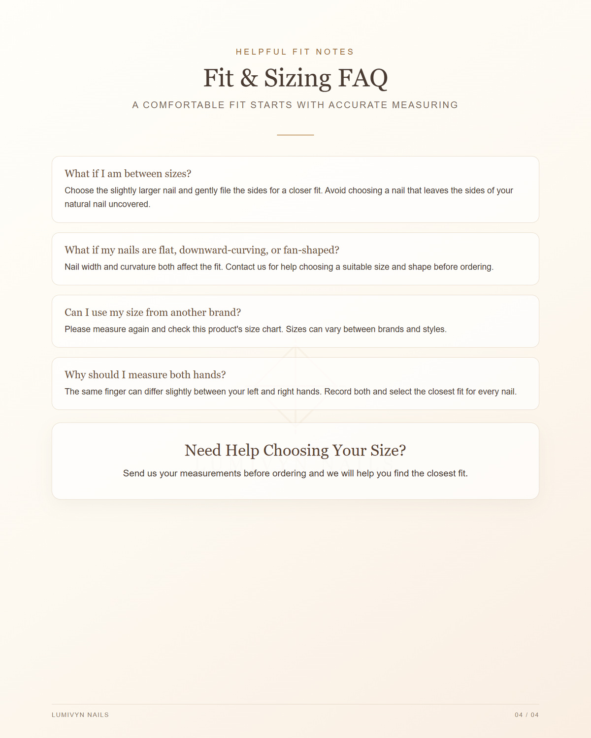 LUMIVYN GUIDE 05 — Press-on nail sizing FAQ