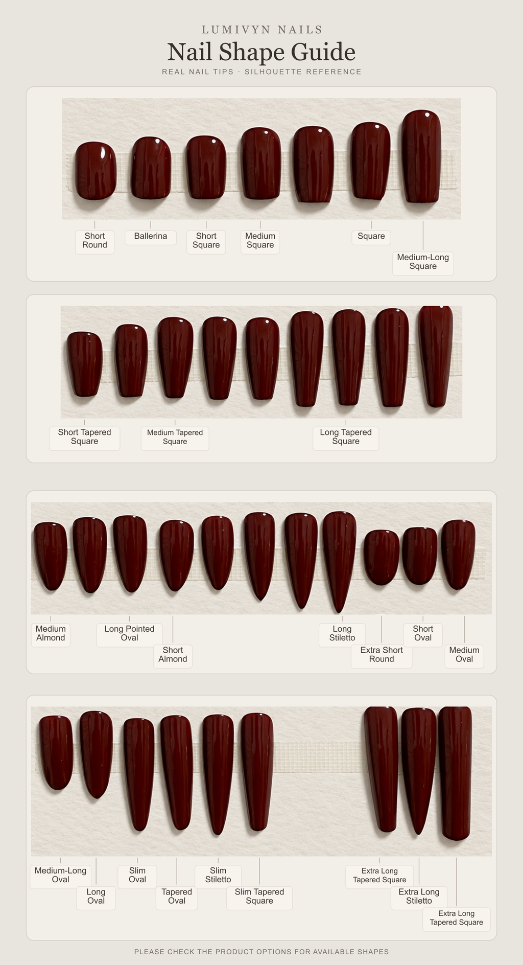 LUMIVYN Nail Shape Guide — complete English nail shape chart